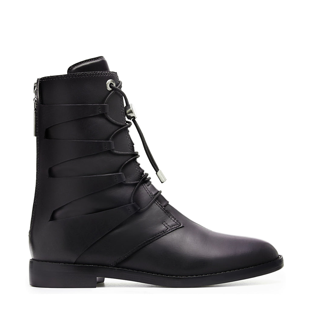 Daniella Shevel Moss Motorcycle Boot in Black Side View With Chrome hardware