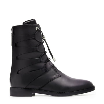 Daniella Shevel Moss Motorcycle Boot in Black Side View With Chrome hardware
