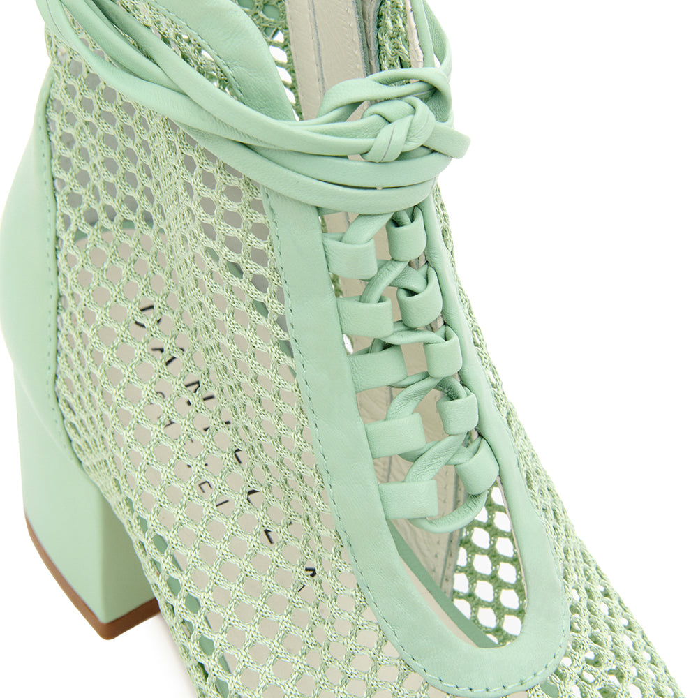 Daniella Shevel Nola Mint Green Mesh Low Heel Open Toe Bootie Lace Detail View