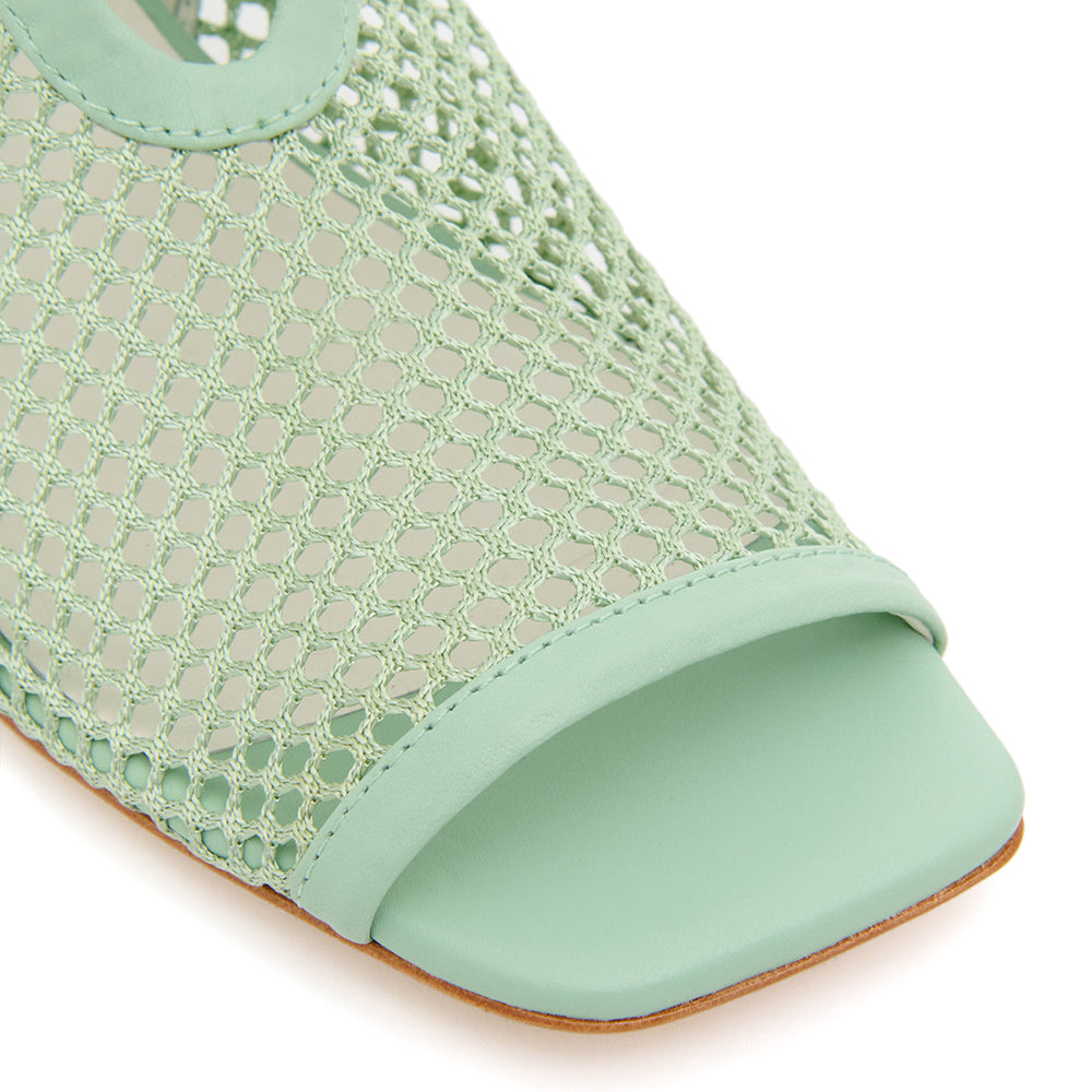 Daniella Shevel Nola Mint Green Mesh Low Heel Open Toe Bootie Lace Square Toe Detail View