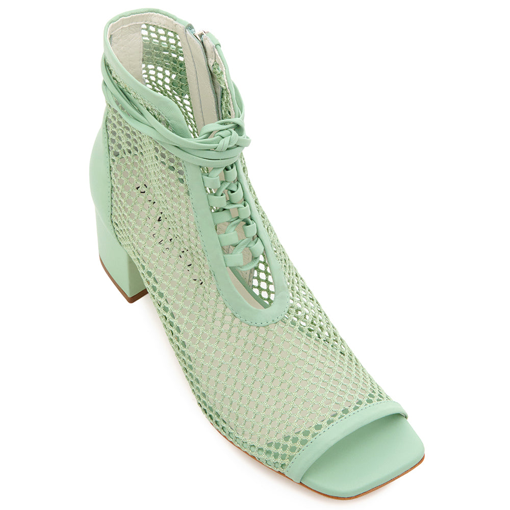 Daniella Shevel Nola Mint Green Mesh Low Heel Open Toe Bootie Top View