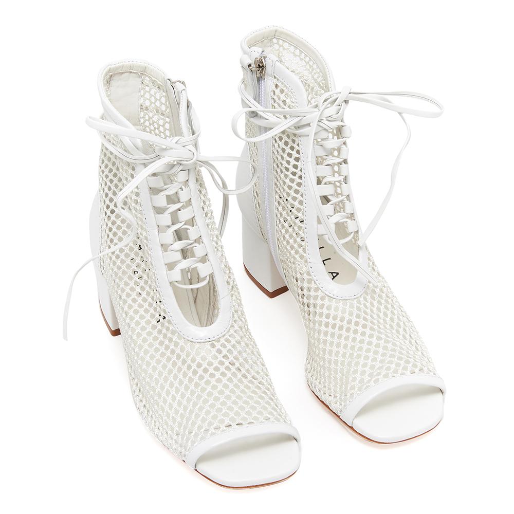 Daniella Shevel Nola White Mesh Low Heel Bootie Open Toe Top View