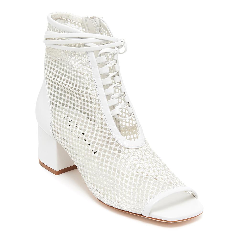 Daniella Shevel Nola White Mesh Low Heel Bootie Open Toe Front View