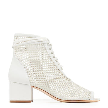 Daniella Shevel Nola White Mesh Low Heel Open Toe Bootie Side View